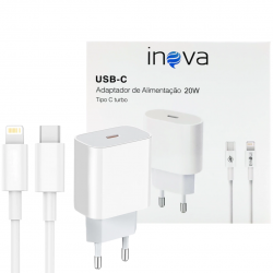 Fonte Carregador Turbo 20W USB Tipo C + Cabo Tipo C para iPhone Inova