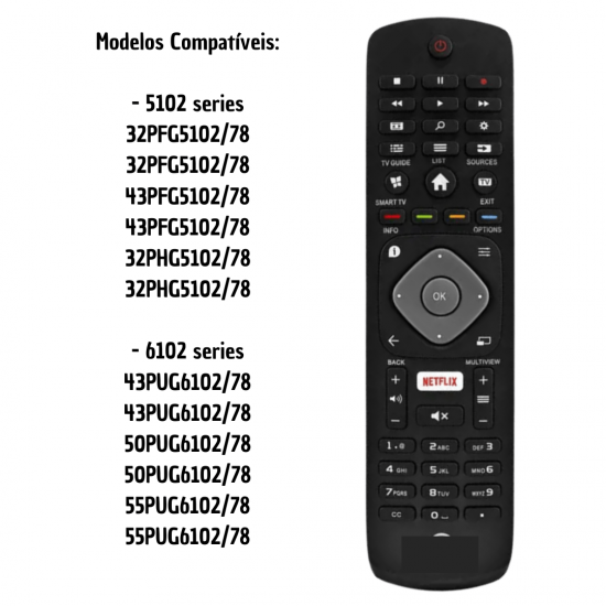 Controle Remoto para Tv Philips Lcd / Led / Smart / 4k Com Botão Netflix