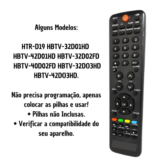 Controle Remoto Tv Lcd H-buster HBTV-40D02FD HBTV-32DO3HD HBTV-42DO3HD.
