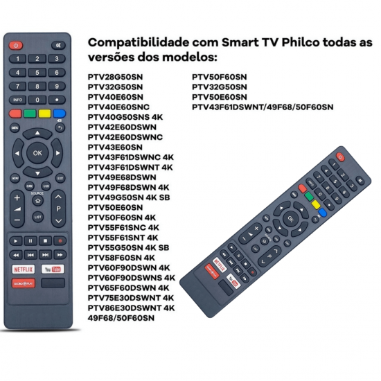Controle compatível com Tv Philco Smart 4k
