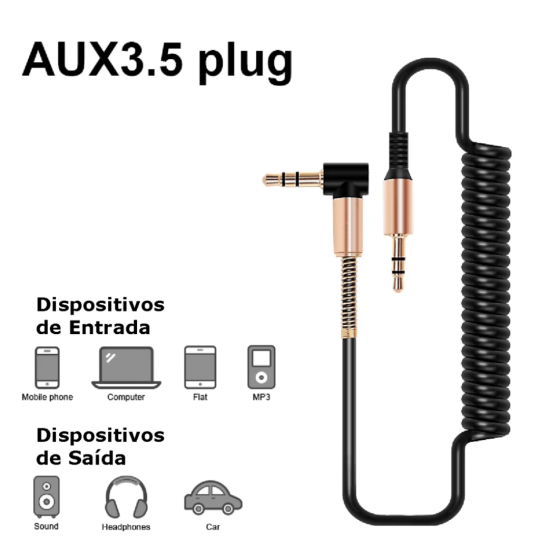 Cabo de Áudio Auxiliar Espiral para Som P2 Macho para P2 Macho