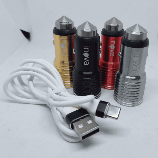 Carregador Veicular Inova Turbo 3.4a, com cabo Tipo C Duas entradas USB