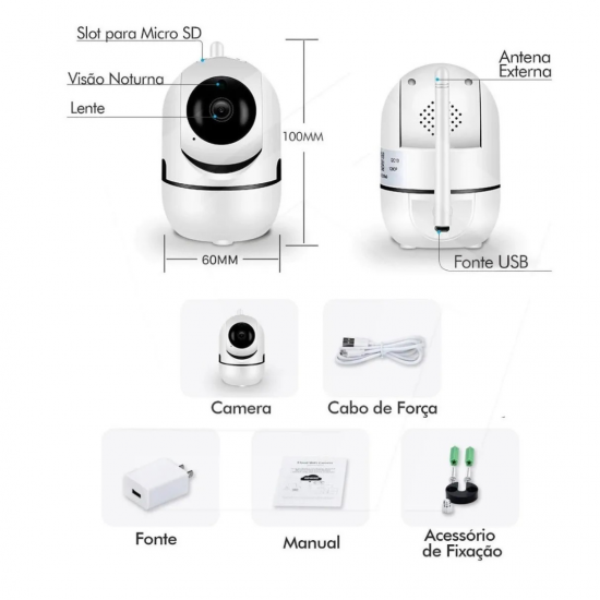 Câmera de Segurança IP Babá Eletrônica Wi-Fi Visão Noturna com Microfone Inova