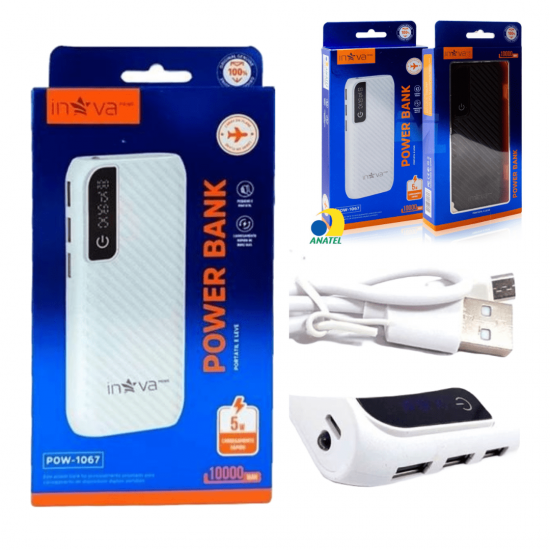 Power Bank Inova com 10000mAh 3 Portas Usb com Display LCD - Inova