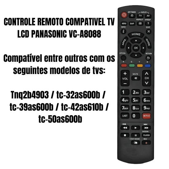 Controle Remoto Tv Lcd Led Panasonic Viera C/ Netflix