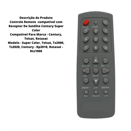 Controle Remoto compatível com Receptor Century Super Color