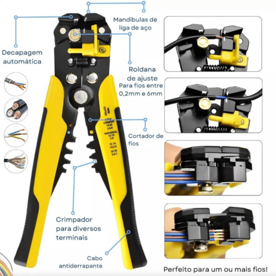 Alicate Decapador Crimpador Fios Cortador Descascador Cabos