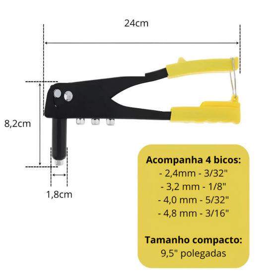 Alicate Rebitador 4 Pontas Profissional 9,5