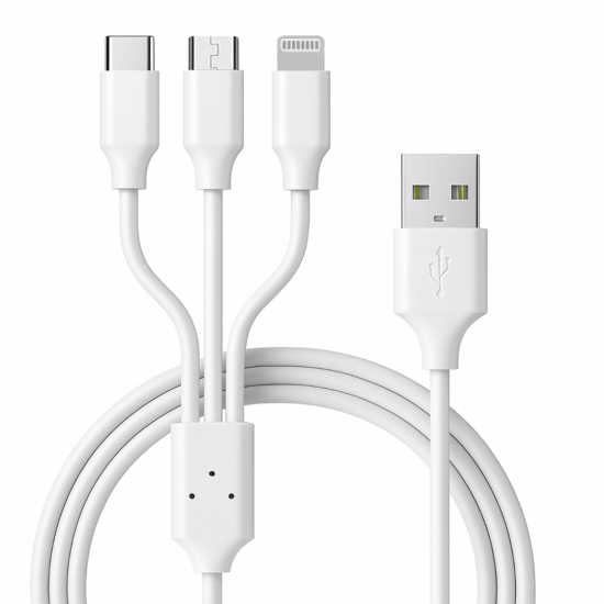 Cabo Carregador 65W Turbo 3 em 1 USB-C, Micro-USB e Lightning - Inova