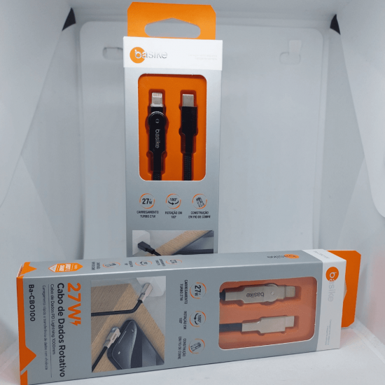 Cabo carregador De Celular Angular Rotativo iOS iPhone (USB-C-Lightning) 1Metro 27W - Ba-CBO100 - Basike