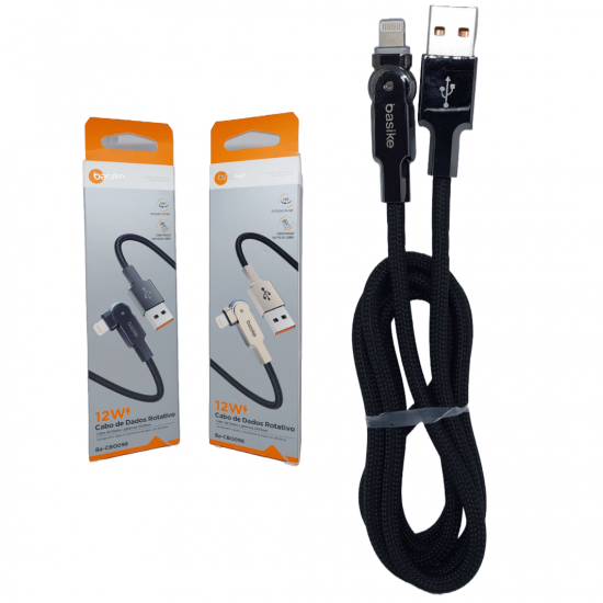 Cabo carregador De Celular Angular Rotativo iOS iPhone (USB-Lightning) 1Metro 12W - Ba-CBO098 - Basike