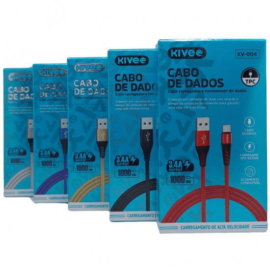 Cabo Carregador De Celular (USB-Tipo-C) - 3.4A - 1M - KV-004 - KIVEE