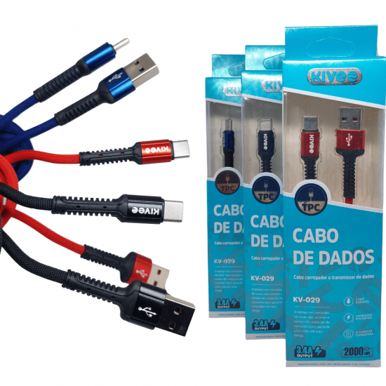 Cabo Carregador De Celular (USB-Tipo-C) - 3.4A - 2M - KV-029 - KIVEE