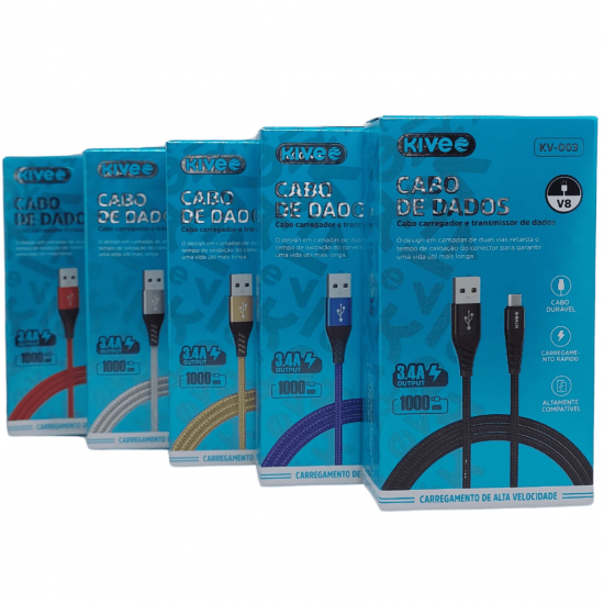 Cabo Carregador De Celular (USB-V8) - 3.4A - 1M - KV-003 - KIVEE