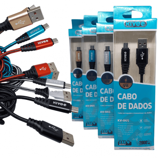 Cabo Carregador De Celular (USB-V8) - 3.4A - 2M - KV-065 - KIVEE