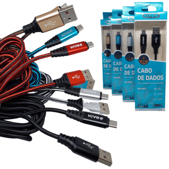 Cabo Carregador De Celular (USB-V8) - 3.4A - 2M - KV-065 - KIVEE