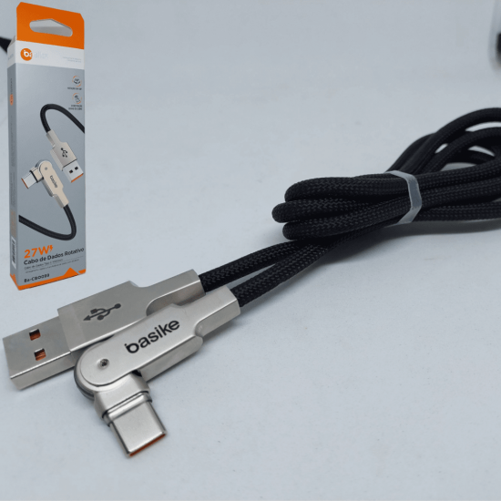 Cabo Carregador Turbo De Celular Angular Rotativo (USB - Tipo-C) 27W - 1Metro - Ba-CBO099 - Basike