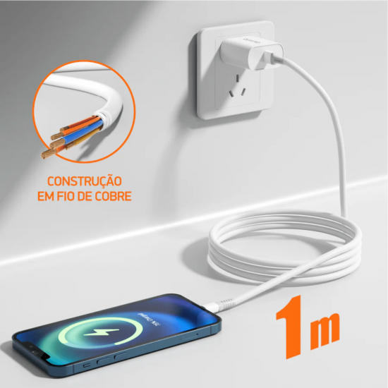 Cabo Carregador USB para Lightning Basike Ba CB0109 - 12W, 1 Metro, Alta Resistência