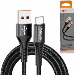 Cabo Carregador USB para USB-C Basike Ba CB0103 - 27W, 1 Metro, Nylon Trançado