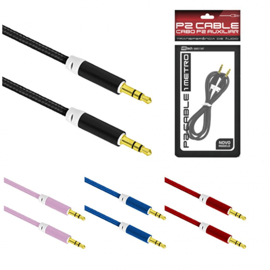 Cabo P2 1m material nylon trançado