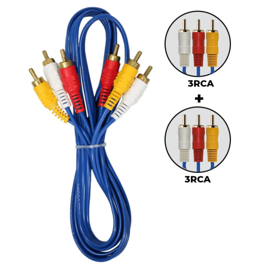 Cabo Rca AV 3 RCA X 3 RCA Macho Pontas douradas Áudio Vídeo 1,5 e 3,0 metros