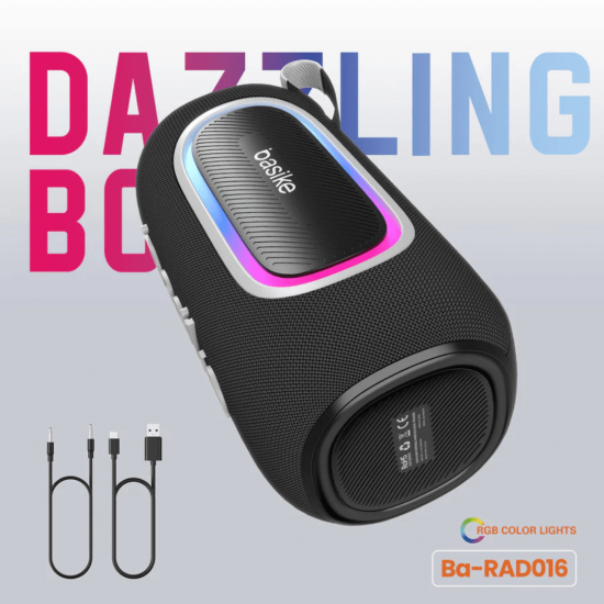 Caixa de Som Bluetooth Portátil Basike Ba RAD 016 - 80W, RGB, TWS, IPX6