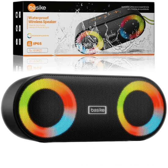 Caixa de Som Bluetooth Portátil Basike Ba RAD 027 - 10W, RGB, Hi-Fi, TWS, Super Bass, IP65