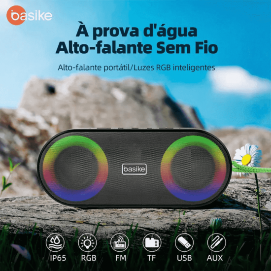 Caixa de Som Bluetooth Portátil Basike Ba RAD 027 - 10W, RGB, Hi-Fi, TWS, Super Bass, IP65
