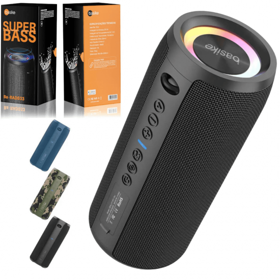 Caixa de Som Bluetooth Portátil Basike Ba RAD 033 - 60W, RGB, TWS, IPX6, Super Bass