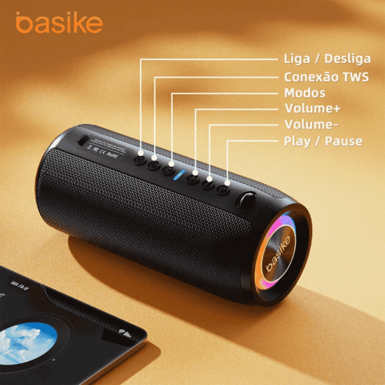 Caixa de Som Bluetooth Portátil Basike Ba RAD 033 - 60W, RGB, TWS, IPX6, Super Bass