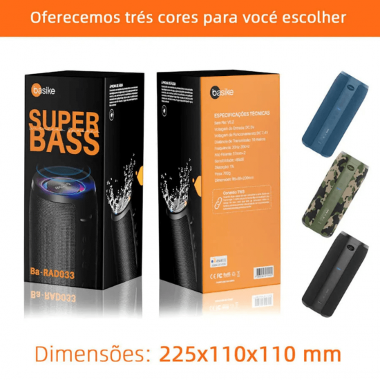 Caixa de Som Bluetooth Portátil Basike Ba RAD 033 - 60W, RGB, TWS, IPX6, Super Bass