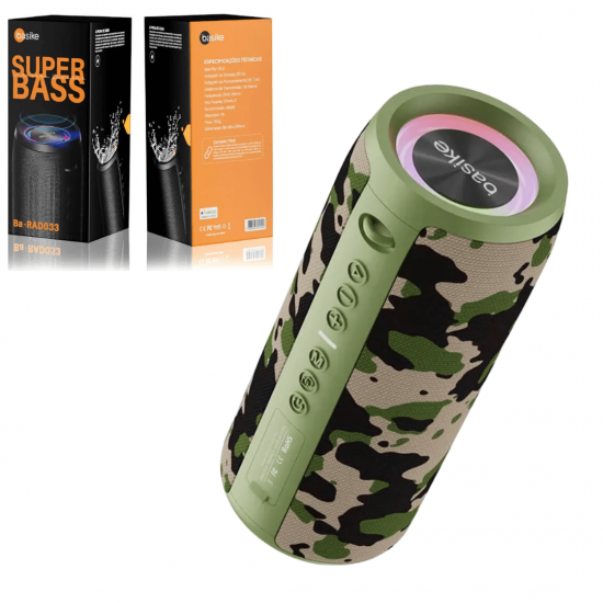 Caixa de Som Bluetooth Portátil Basike Ba RAD 033 - 60W, RGB, TWS, IPX6, Super Bass