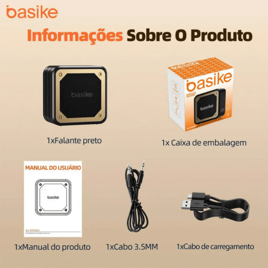 Caixa de Som Bluetooth Portátil Basike Ba RAD 060 - 8W, RGB, TWS, Hi-Fi, Super Bass, IPX6