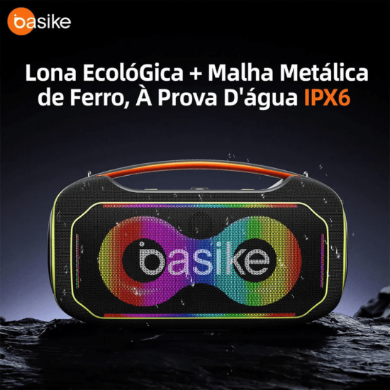 Caixa de Som Bluetooth Portátil Basike Ba RAD 122 - 300W, RGB, TWS, IPX6, 30000mAh