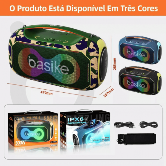 Caixa de Som Bluetooth Portátil Basike Ba RAD 122 - 300W, RGB, TWS, IPX6, 30000mAh