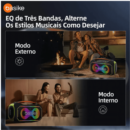 Caixa de Som Bluetooth Portátil Basike Ba RAD 122 - 300W, RGB, TWS, IPX6, 30000mAh