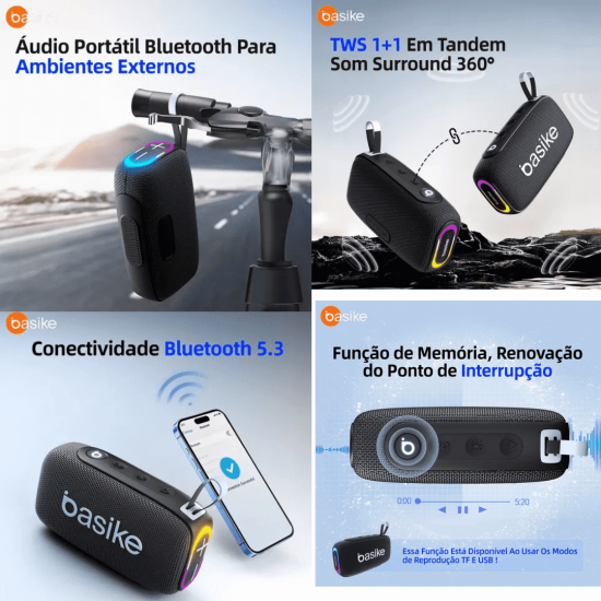 Caixa de Som Bluetooth Portátil Basike Ba RAD 135 - 30W, RGB, TWS, IPX7