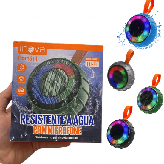 Caixa de Som Bluetooth USB Suporta Cartão Micro SD TF Resistente à Água com led rgb - inova rad-30025