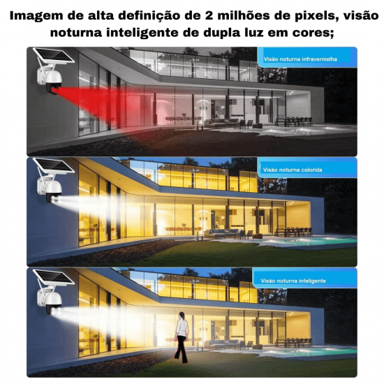Câmera de Segurança Externa IP Wifi HD Prova D'gua Energia solar compatível com Bateria Embutido/Alarme PIR embutido