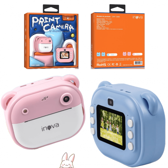 Câmera Digital Infantil Portátil 20MP, Tela de 2 Polegadas, 200 dpi, Resolução 1080P, Impressão Instantânea.