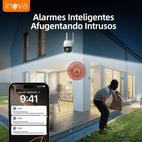 Câmera Segurança Externa 4K Dual Lens 2.4G WiFi 360° PTZ - Monitor Noturno Colorido