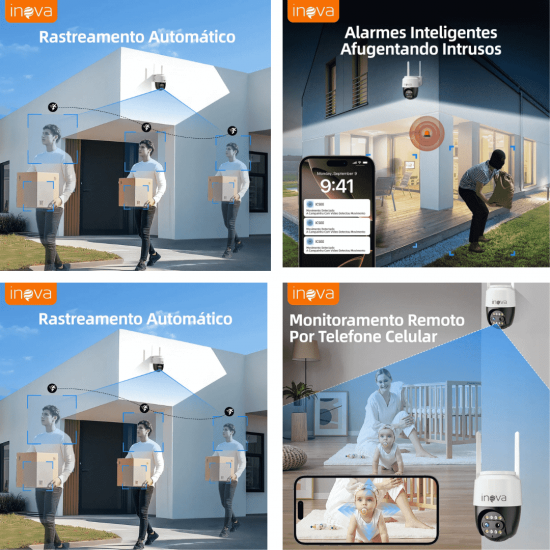 Câmera Segurança Externa 4K Dual Lens 2.4G WiFi 360° PTZ - Monitor Noturno Colorido