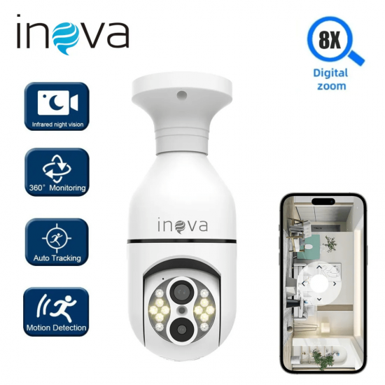 Câmera Segurança Wifi Ip Sem Fio 360 Lâmpada Bocal Full Hd Câmeras Duplas, Tipo Lâmpada, Zoom De 10x