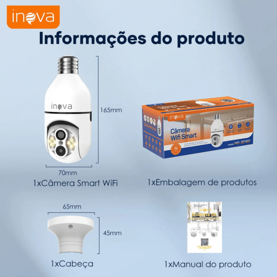 Câmera Segurança Wifi Ip Sem Fio 360 Lâmpada Bocal Full Hd Câmeras Duplas, Tipo Lâmpada, Zoom De 10x