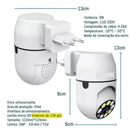 Câmera Tomada Hd Wifi Panorâmica Infravermelho Smart facilidade na instalação - Interna Plug tomada