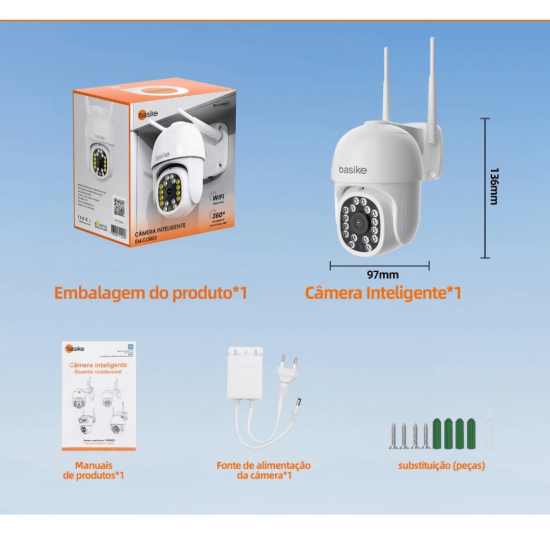 Câmera WIFI - IP66 à prova d'água com alarme IR 16 LED Wifi HD Dual Volt Motion Sensor YOOSEE - BASIKE