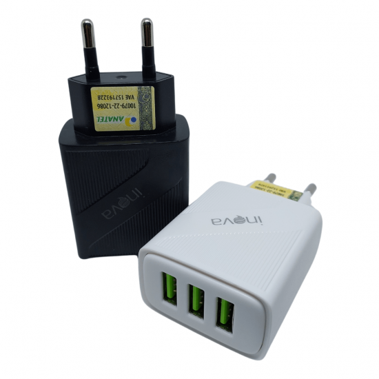 Carregador 5.1A 3 Portas USB C/ Cabo Lightning, v8 e/ou tipo-c - INOVA CAR-3250