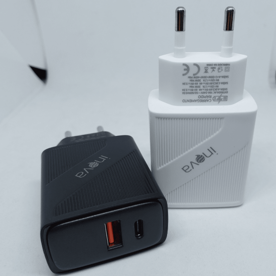 CARREGADOR com 2 saídas USB/USB-C 3.0A 40W INOVA CAR-3164C CABO USB/TIPO-CCOM