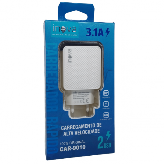 Carregador de Celular 3.1A com 2 Portas Usb Inova - CAR-9010-3.1A