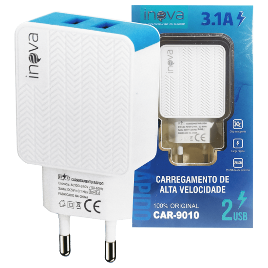 Carregador de Celular 3.1A com 2 Portas Usb Inova - CAR-9010-3.1A